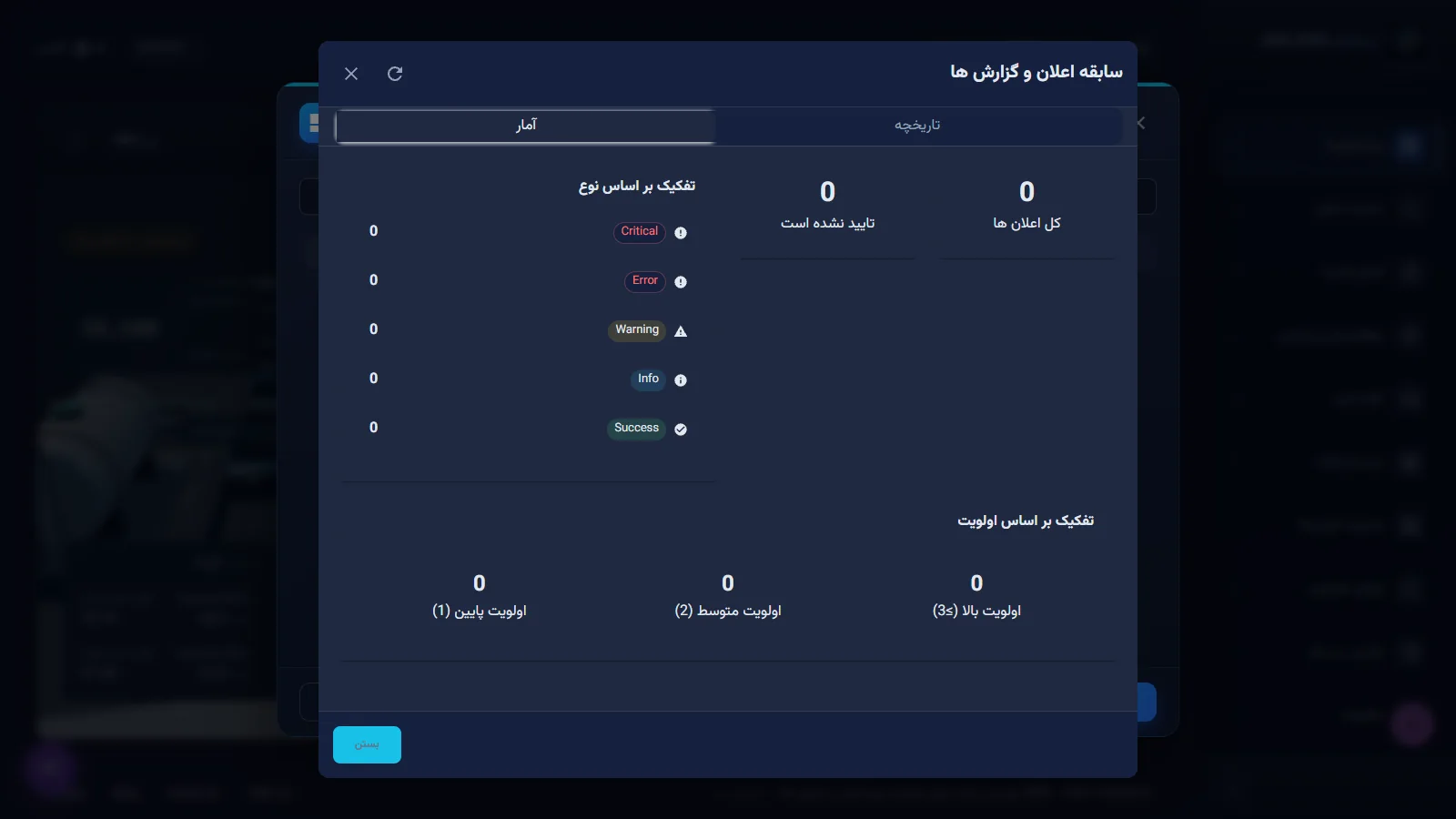 زبانهٔ آمار سابقهٔ اعلان‌ها
