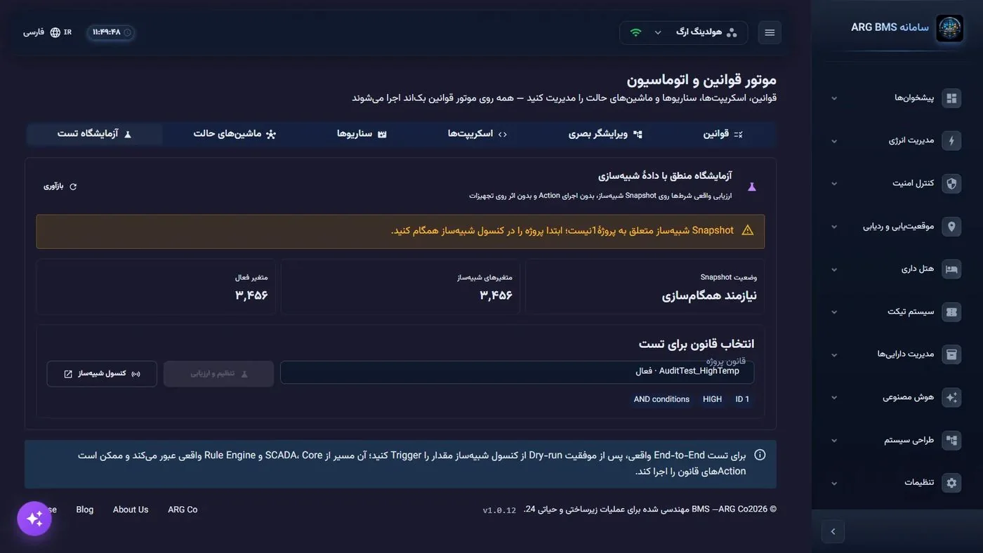 زبانهٔ آزمایشگاه تست با وضعیت Snapshot آماده